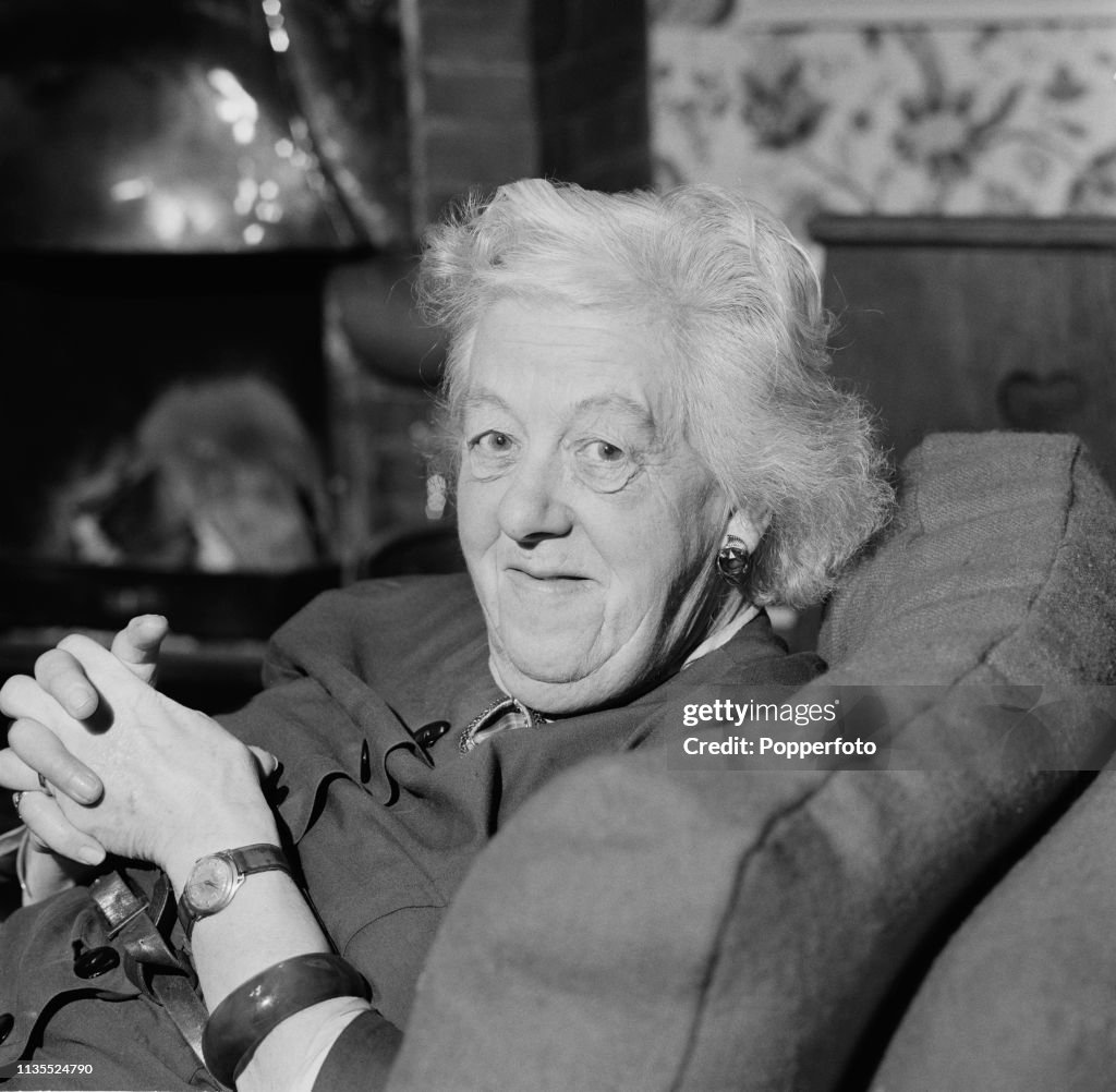 Meg Rutherford English actress Margaret Rutherford pictured seated on a sofa in ...