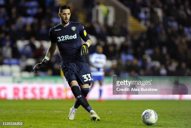 Kiko Casilla of Leeds United passes the ball during the Sky Bet Championship match between Reading and Leeds United at Madejski Stadium on March 12,...
