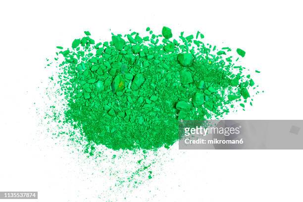 green pile of pigment powder on a white background - makeup pile stock pictures, royalty-free photos & images
