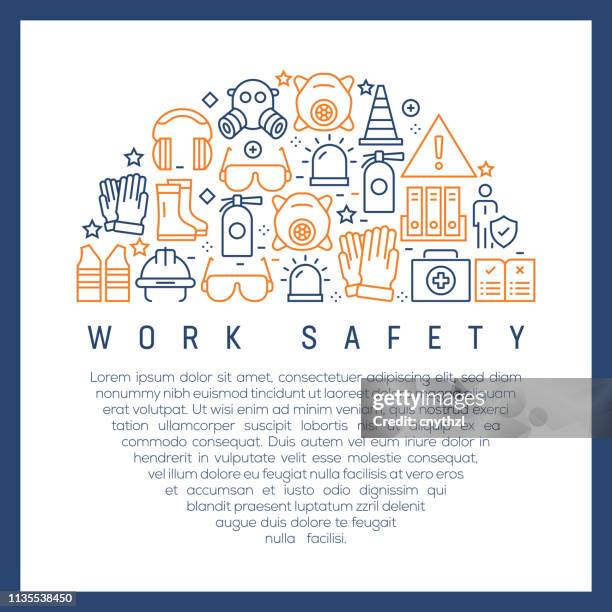 work safety concept - colorful line icons, arranged in circle - garment factory stock illustrations