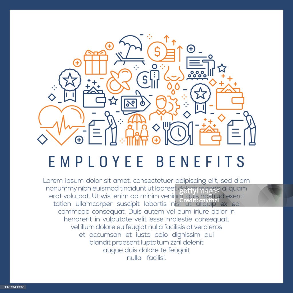Employee Benefits Concept - Colorful Line Icons, Arranged in Circle