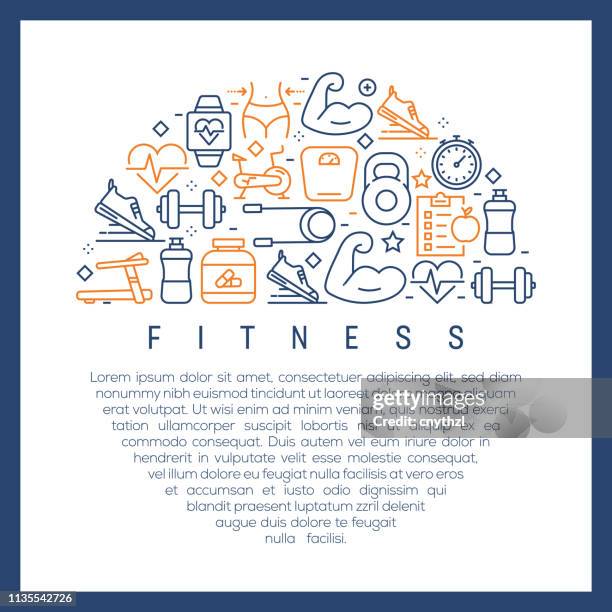 fitness concept - colorful line icons, arranged in circle - stopwatch background stock illustrations
