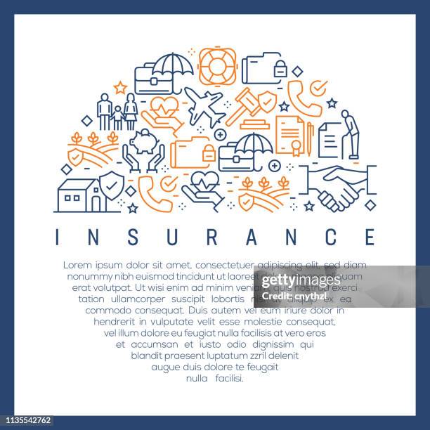 insurance concept - colorful line icons, arranged in circle - contract happy stock illustrations