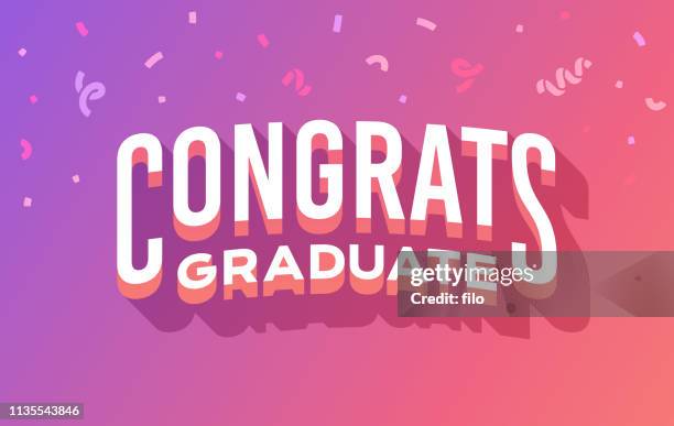 ilustrações, clipart, desenhos animados e ícones de congrats pós graduação mensagem - confete