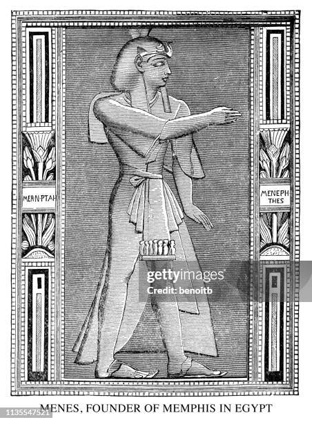 menes, founder of memphis in egypt - pharaoh stock illustrations