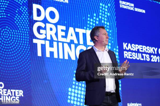 William Aird,Head of F&A Europe of Kaspersky Lab speaks during the Kaspersky Lab European Strategic Session on March 11, 2019 in Split, Croatia.