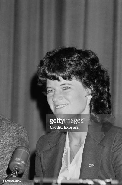 American astronaut, physicist, and engineer Sally Ride , the first American woman in space as a crew member on space shuttle, at a conference, UK,...
