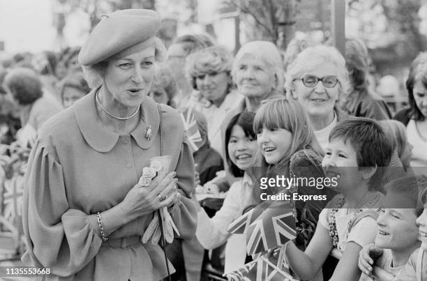 Princess Alexandra, The Honourable Lady Ogilvy, meeting the public at an Asda store opening, UK, 23rd September 1983.