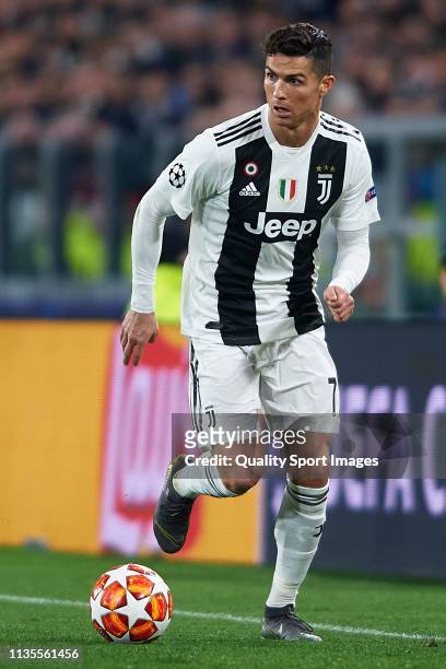 Cristiano Ronaldo of Juventus in action during the UEFA Champions League Round of 16 Second Leg match between Juventus and Club Atletico de Madrid at...