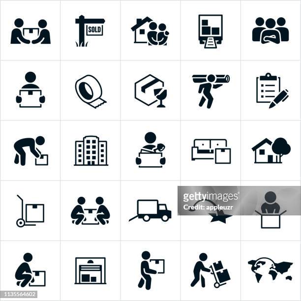 moving and relocation icons - removal men stock illustrations
