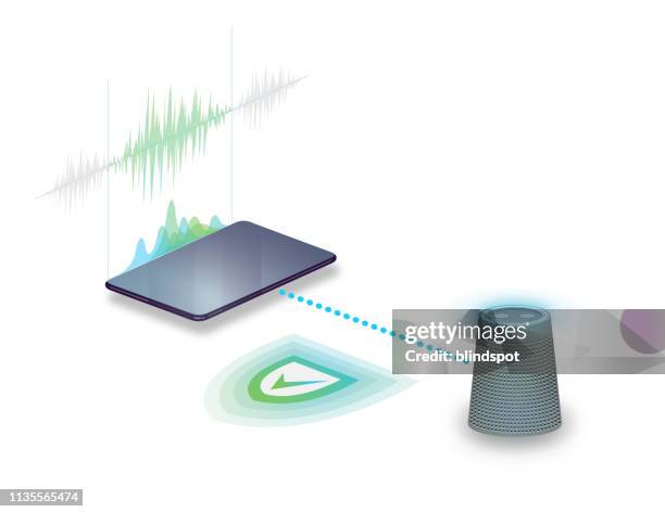 virtual assistant / music speaker speech recognition - password protected tablet stock illustrations