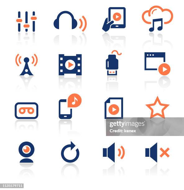 media two color icons set - video voip stock illustrations