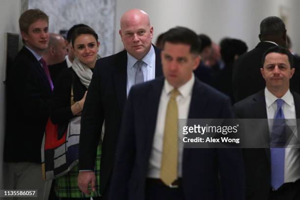 Former acting U.S. Attorney General Matthew Whitaker arrives at Rayburn House Office Building March 13, 2019 on Capitol Hill in Washington, DC....