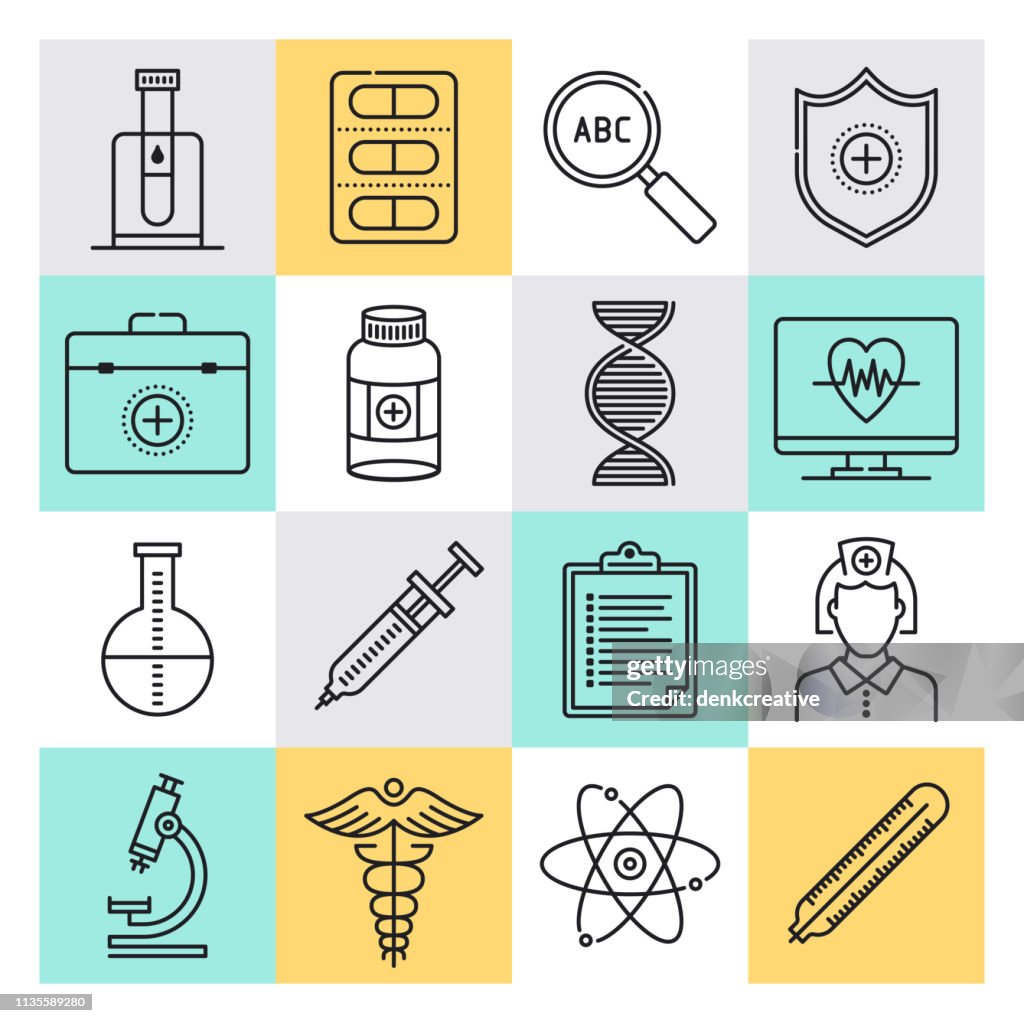 Set di icone vettoriali stile struttura controllo malattie e prevenzione