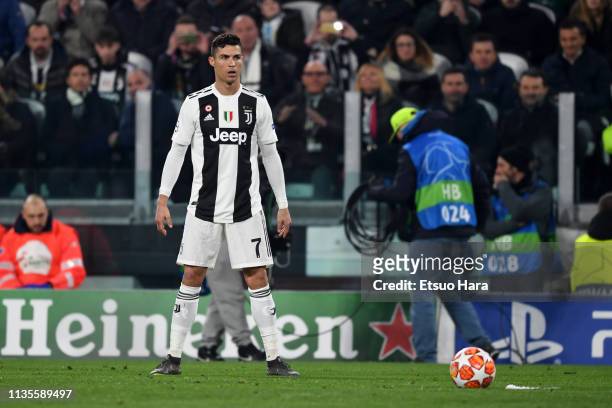 Cristiano Ronaldo of Juventus in action during the UEFA Champions League Round of 16 Second Leg match between Juventus and Club de Atletico Madrid at...