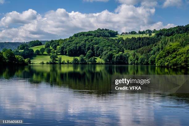 obersee (alto rursee), un lago artificiale tra le città di einruhr e rurberg, distretti di simmerath situati nella "regione delle città" aquisgrana, germania - aachen foto e immagini stock