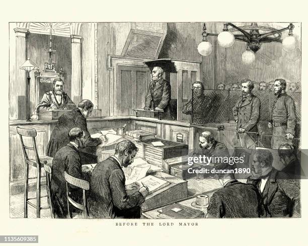 appearing before the lord mayor of london, 19th century - lord mayor stock illustrations