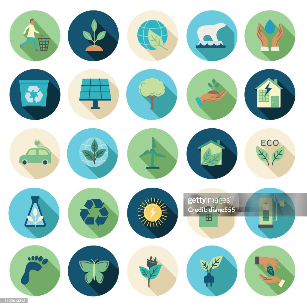 Set di icone di progettazione piatta dell'ambiente