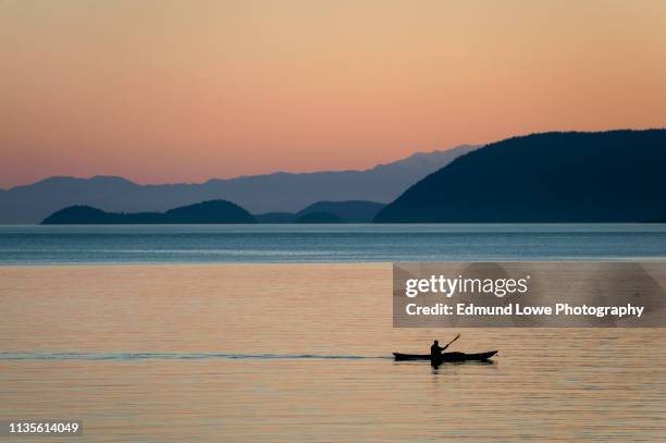 kayaking at sunset through the san juan islands of washington state. - north pacific stock pictures, royalty-free photos & images