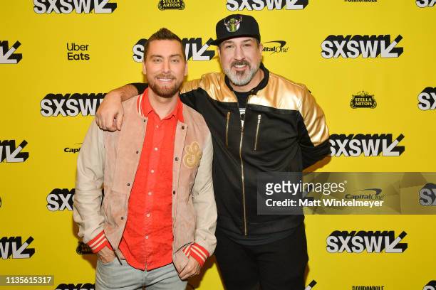Lance Bass and Joey Fatone attend the "The Boy Band Con: The Lou Pearlman Story" Premiere - 2019 SXSW Conference and Festivals at Paramount Theatre...