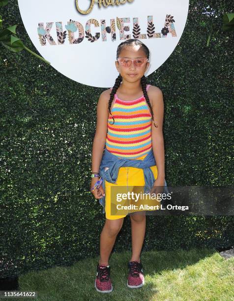 Dylilah Vargas-Tafoya arrives for Clubhouse Kidchella held at Pershing Square on April 6, 2019 in Los Angeles, California.