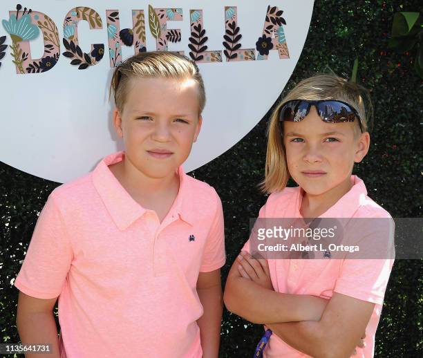 Tristan Meyers and Marek Meyers arrive for Clubhouse Kidchella held at Pershing Square on April 6, 2019 in Los Angeles, California.
