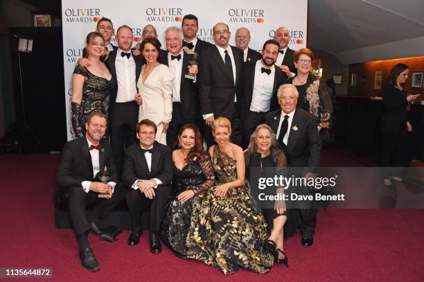 Gloria Estefan poses with cast and creatives behind "Come From Away", winner of Best New Musical", in the press room at The Olivier Awards 2019 with...