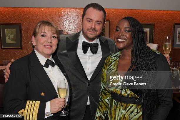 Cunard Captain Inger Klein Thorhauge, Danny Dyer and Wunmi Mosaku attend The Olivier Awards 2019 with Mastercard at The Royal Albert Hall on April 7,...