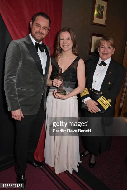 Danny Dyer, Rebecca Frecknall, winner of Best Revival for "Summer And Smoke", and Cunard Captain Inger Klein Thorhauge attend The Olivier Awards 2019...