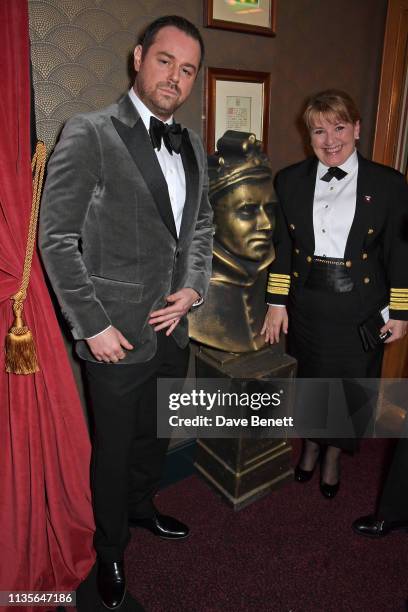 Danny Dyer and Cunard Captain Inger Klein Thorhauge attend The Olivier Awards 2019 with Mastercard at The Royal Albert Hall on April 7, 2019 in...