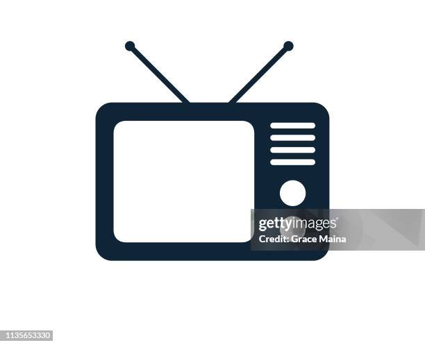 stockillustraties, clipart, cartoons en iconen met oude analoge televisie tv set met antennes - tuner