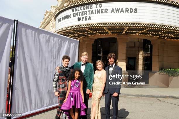 Jax Malcolm, Connor Dean, Alyssa de Boisblanc, Chase Mangum and Jordyn Curet attend the 2019 Young Entertainer Awards at Steven J. Ross Theatre on...