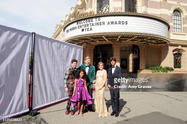 Jax Malcolm, Connor Dean, Alyssa de Boisblanc, Chase Mangum and Jordyn Curet attend the 2019 Young Entertainer Awards at Steven J. Ross Theatre on...