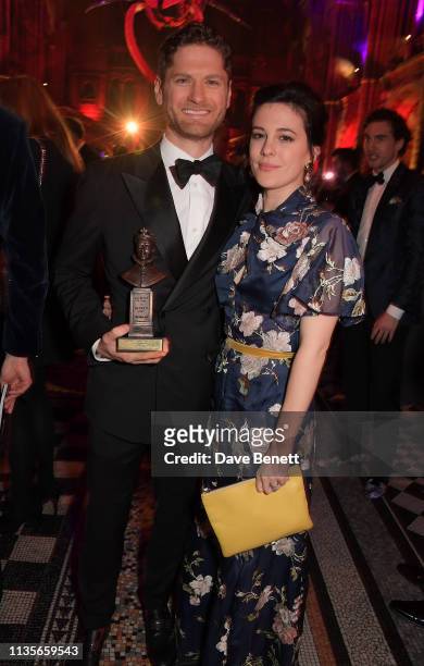 Kyle Soller and Phoebe Fox attend The Olivier Awards 2019 after party at The Natural History Museum on April 7, 2019 in London, England.
