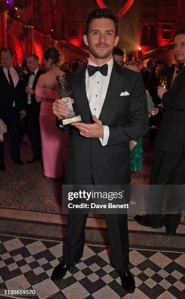 Jonathan Bailey attends The Olivier Awards 2019 after party at The Natural History Museum on April 7, 2019 in London, England.