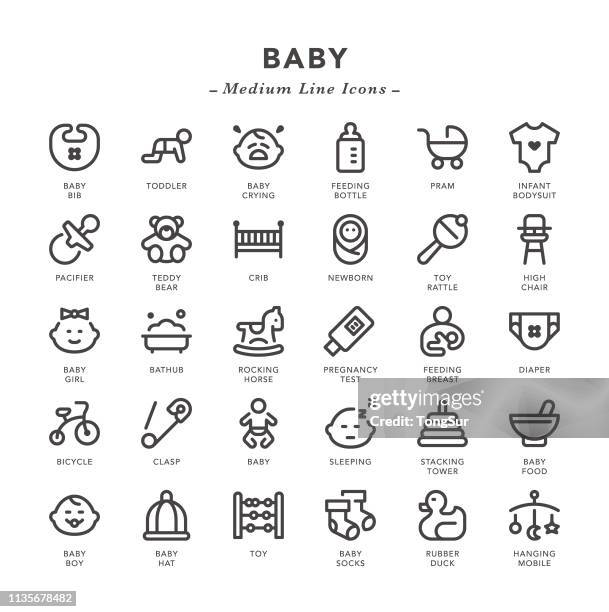 stockillustraties, clipart, cartoons en iconen met baby-medium line iconen - toy rattle