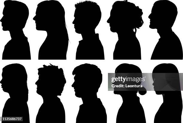 highly detailed profiles - ponytail silhouette stock illustrations