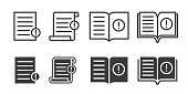 Guide booklet and user guidance reference icons. Vector book or information document web icons