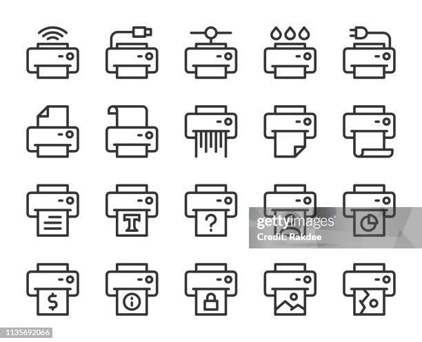 illustrations, cliparts, dessins animés et icônes de icônes de ligne d'imprimante - centre de traitement de données