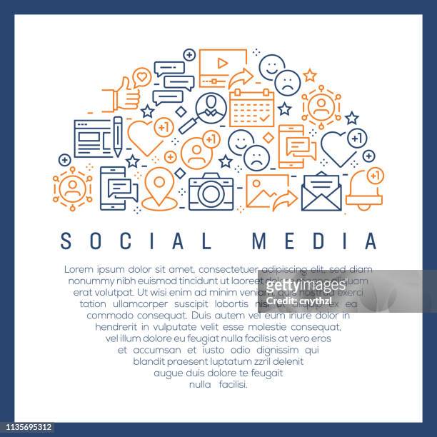 social media concept-colorful line icons, arrangiert im kreis - social media symbol stock-grafiken, -clipart, -cartoons und -symbole