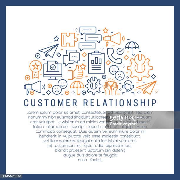 customer relationship concept-colorful line icons, arrangiert im kreis - client relationship stock-grafiken, -clipart, -cartoons und -symbole