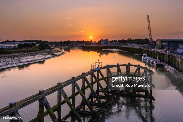 littlehampton river during sunset - west sussex stock pictures, royalty-free photos & images