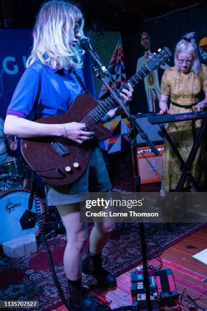 Catherine Elicson and Emily Shanahan of Empath perform at Cheer Up Charlies ,on March 13, 2019 in Austin, Texas.