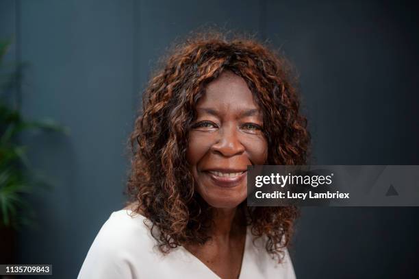 portrait of a beautiful and lively 69-year-old woman - foto studio ストックフォトと画像