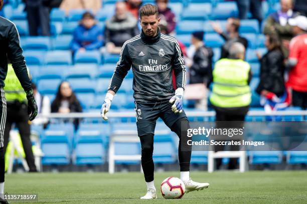 Luca Zidane of Real Madrid during the La Liga Santander match between Real Madrid v Eibar at the Santiago Bernabeu on April 6, 2019 in Madrid Spain