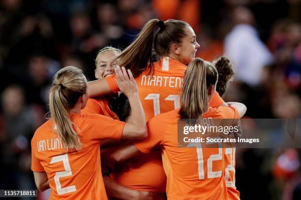 Lieke Martens of Holland Women Celebrates 2-0 with Sherida Spitse of Holland Women, Anouk Dekker of Holland Women, Desiree van Lunteren of Holland...