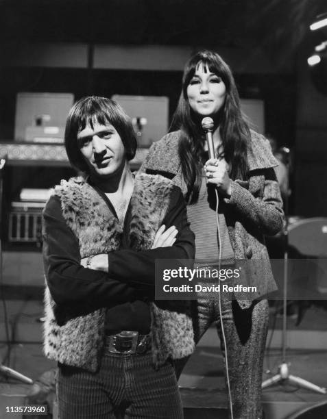Sonny Bono , U.S. Singer, and his wife, U.S. Singer and actress Cher, on the ITV music show 'Ready Steady Go!', at Wembley Studios, London, England,...