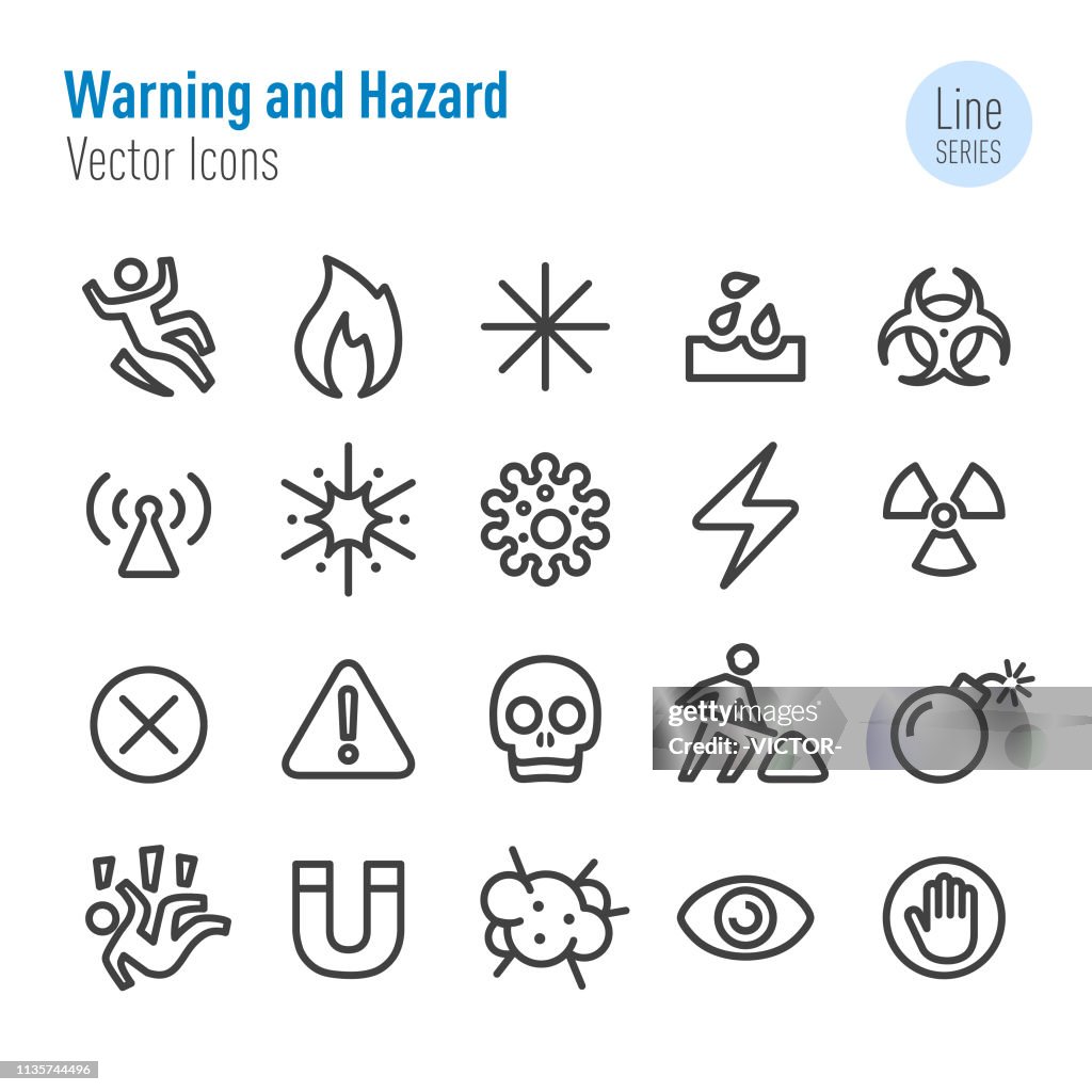 Iconos de advertencia y de peligro-serie vector line