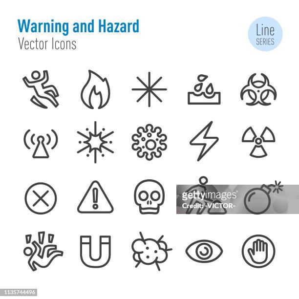 illustrations, cliparts, dessins animés et icônes de icônes d'avertissement et de danger-série de lignes vectorielles - radioactive warning symbol