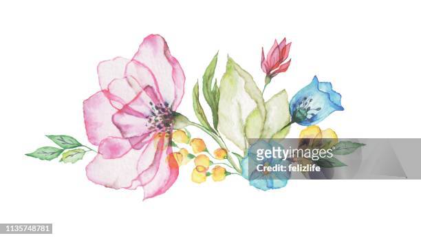 aquarellblüten für die gestaltung von flyern, bannern, deckel, karte, postkarte - watercolor flower stock-grafiken, -clipart, -cartoons und -symbole